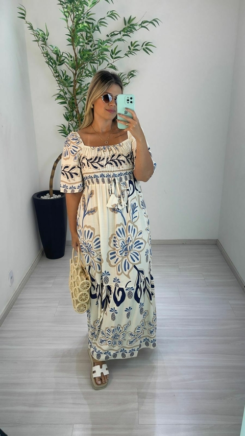 VESTIDO LAUIRA FLOR AZUL COM NUDE - comprar online