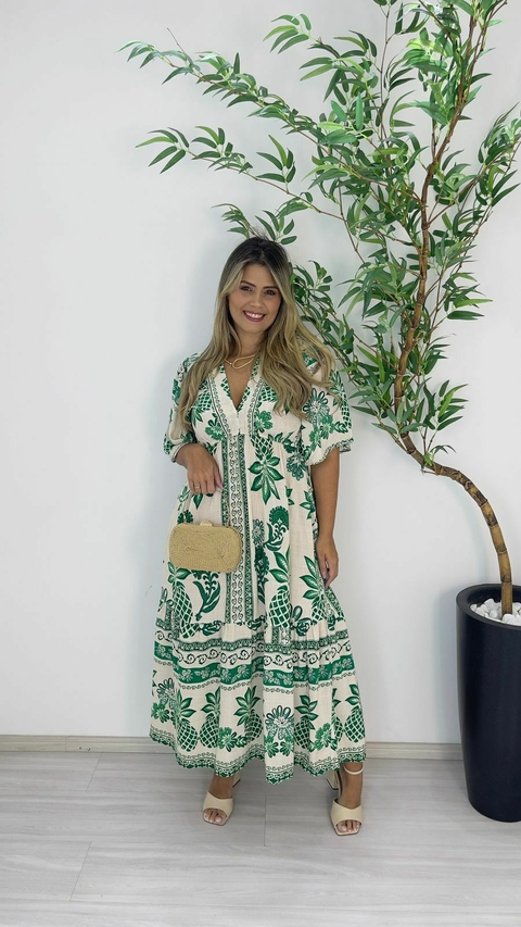 VESTIDO MILLA MANGA VERDE C/NUDE - comprar online