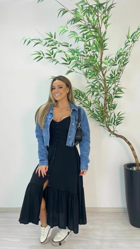 VESTIDO MIDI BOTOES PRETO - comprar online