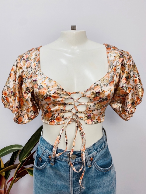 TOP FLORAL ACETINADO - P