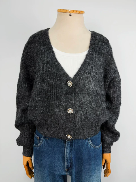 TRICOT CINZA BOTÕES - U