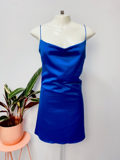 VESTIDO ACETINADO AZUL - PP