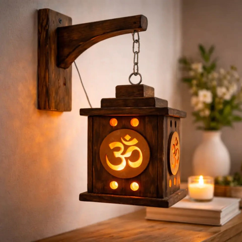 Lampara de Sal Colgante Tipo Farol De Madera - Om