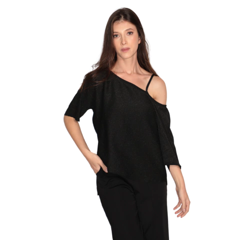 Blusa Ombro a Ombro – Lurex com Manga Curta e Brilho Sofisticado - comprar online