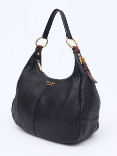 Bolsa Prada Black Cervo Lux Leather Hobo - Paris Brechó