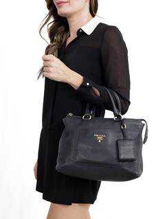 Prada Nero Vitello Daino Shopping Tote