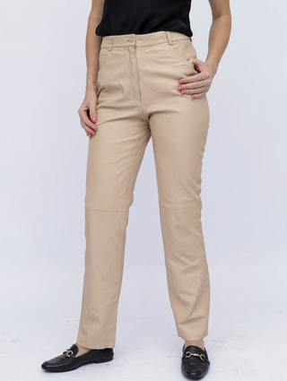 Calça de Couro Bege Salvatore Ferragamo