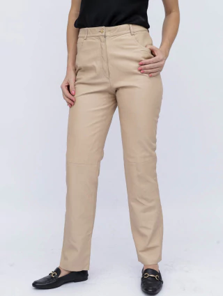 Calça de Couro Bege Salvatore Ferragamo