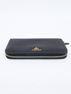 Carteira Prada Black Leather Zip Around