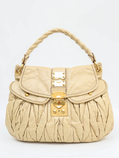Bolsa Miu Miu Coffer Couro Bege