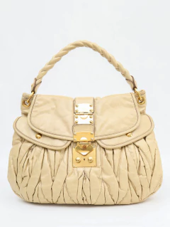 Bolsa Miu Miu Coffer Couro Bege