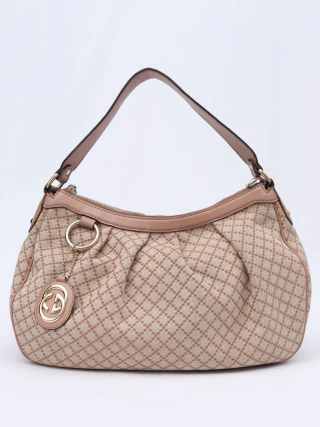 Bolsa Gucci Beige/Pink Diamond Medium Sukey Hobo
