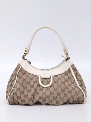 Bolsa Gucci Beige/White GG Canvas Abbey Hobo