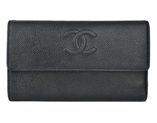 Carteira Chanel Couro Caviar CC Flap Preta