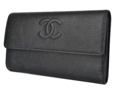 Carteira Chanel Couro Caviar CC Flap Preta na internet