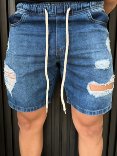 BERMUDA JEANS AZUL MÉDIO DESTROYED