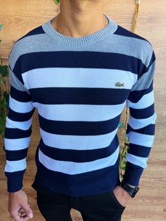SUETER LACOSTE TRICÔ - CINZA E AZUL MARINHO C/ BRANCO
