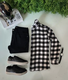 CAMISA SOCIAL XADREZ FLANELADA SAFIRA - PRETA - loja online
