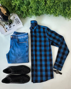 CAMISA SOCIAL XADREZ FLANELADA SAFIRA - AZUL na internet