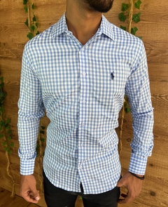 CAMISA SOCIAL RALPH L. MACRO XADREZ - AZUL CLARO