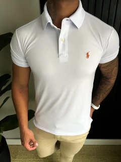 CAMISA GOLA POLO RALPH LAUREN SÍMBOLO LARANJA - BRANCA