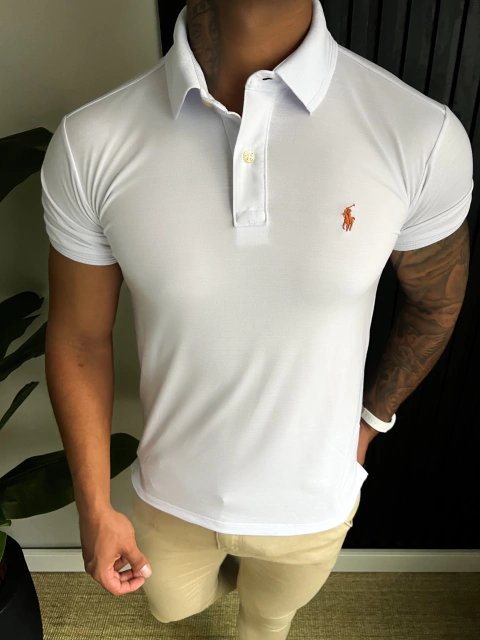 CAMISA GOLA POLO RALPH LAUREN SÍMBOLO LARANJA - BRANCA