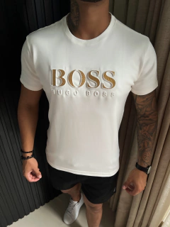 CAMISETA HUGO BOSS ESCRITA BRILHOSA - BRANCA