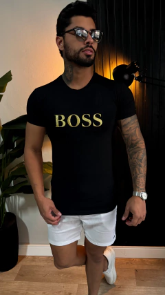 CAMISETA HUGO BOSS ESCRITA BRILHOSA - PRETA - comprar online