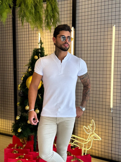 CAMISA GOLA PADRE ZÍPER - BRANCA