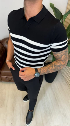 POLO TRICOT PREMIUM LISTRAS - PRETA - EleganceOutlet