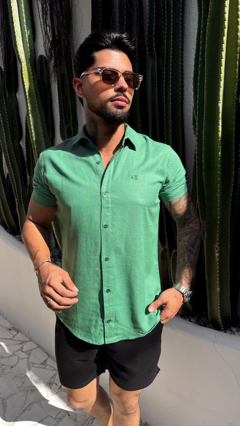 CAMISA MANGA CURTA LINHO A I X - VERDE CLARO - comprar online