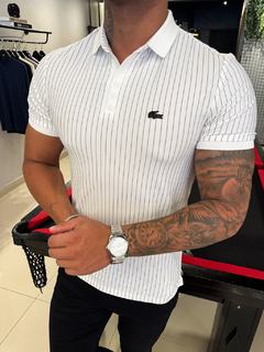GOLA POLO LACOSTE PREMIUM - LISTRADA BRANCA na internet