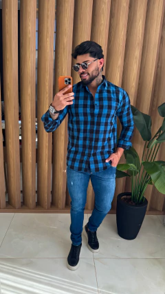 CAMISA SOCIAL XADREZ FLANELADA SAFIRA - AZUL - comprar online