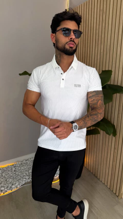 GOLA POLO BOSS PREMIUM - LISTRADA BRANCA na internet