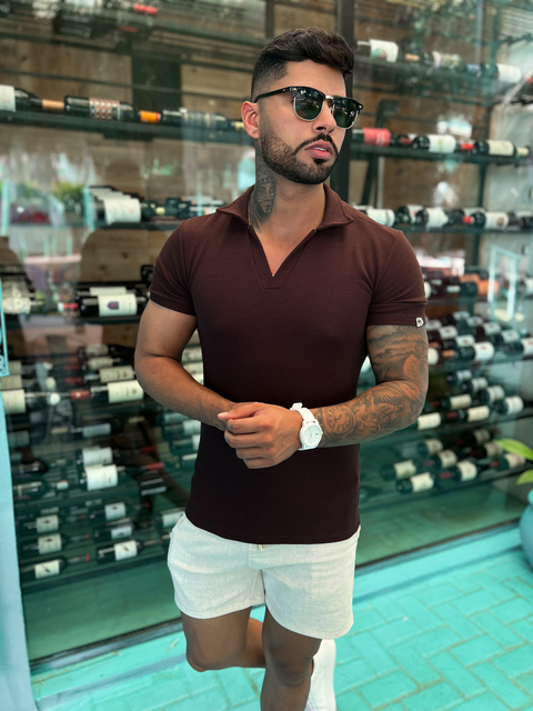 GOLA POLO TEXTURIZADA PREMIUM - MARROM