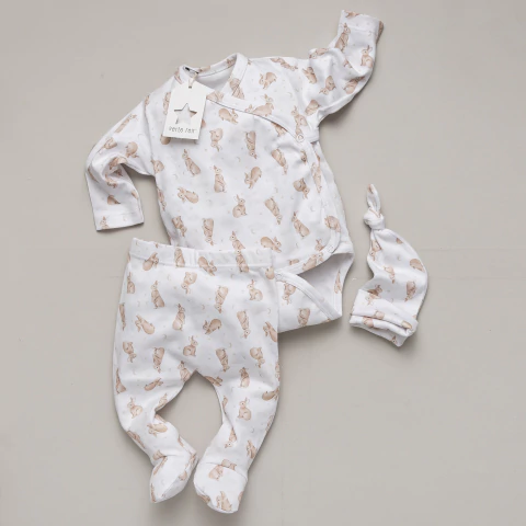 Laura | Ajuar 3 piezas estampado con Body cruzado ML - comprar online