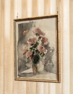 Quadro vaso de flores rosa