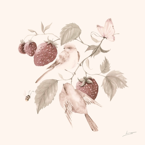 FINE ART - Passarinhos e morangos vermelhos - comprar online