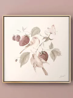 Papel de carta - Passarinhos e morangos vermelhos