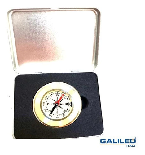 Brújula De Metal Dorada Galileo + Estuche Metálico