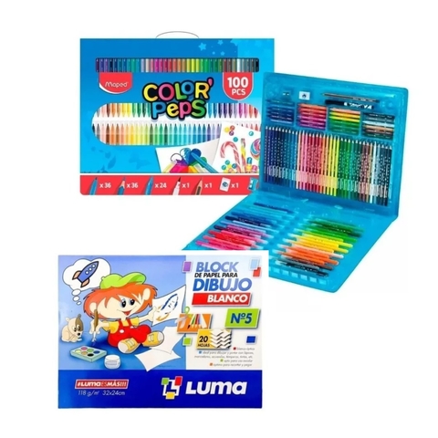 Set Para Colorear 100 Piezas Maped Valija + Block Dibujo