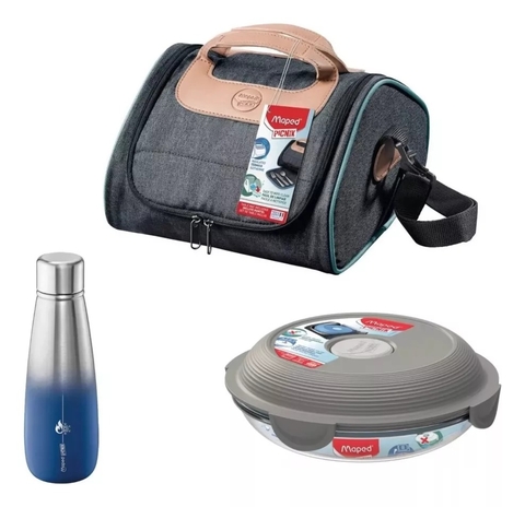 Set Maped Lunchera+ Porta Alimento Vidrio+ Botella Acero
