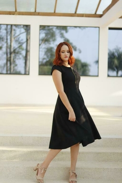 Midi Scuba Crepe com Zíper Frontal Dourado - MSZ