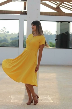 Midi Scuba Crepe com Zíper Frontal Dourado - MSZ na internet