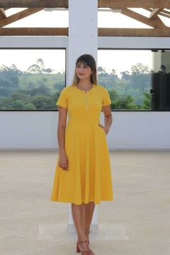 Midi Scuba Crepe com Zíper Frontal Dourado - MSZ