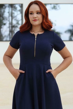 Imagem do Midi Scuba Crepe com Zíper Frontal Dourado - MSZ