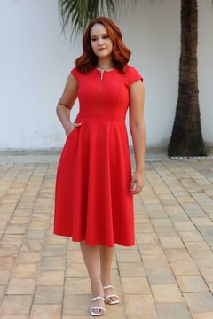 Midi Scuba Crepe com Zíper Frontal Dourado - MSZ