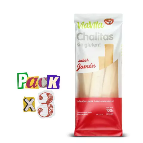PACK x 3 Chalitas sabor Jamón ViaVita x 100g Celinda Alimentos sin TACC