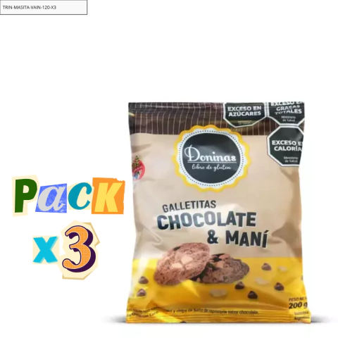 PACK x 3 Galletitas Doninas de Chocolate y Maní x 200g Celinda Alimentos sin TACC