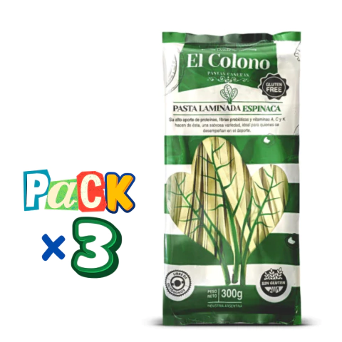 PACK x 3 Cintas Laminadas con Espinaca - El Colono x 300g Celinda Alimentos sin TACC